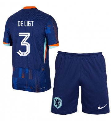 Nederländerna Matthijs de Ligt #3 Bortatröja Barn EM 2024 Kortärmad (+ Korta byxor)